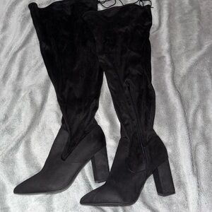 Black high heeled boots